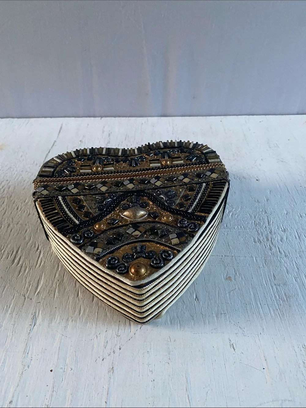 Black & Gold Embellished Heart Crossbody Purse